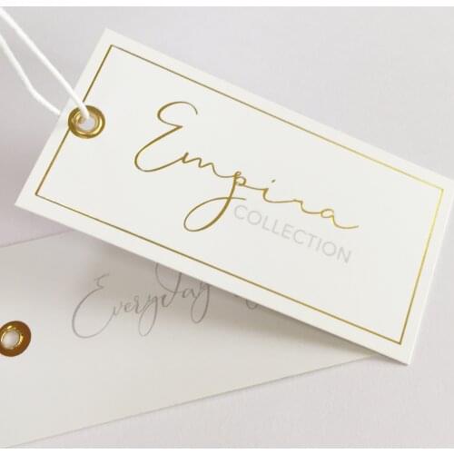 Good Price High Quality Custom 400G Art Paper Double printing sides Gold Foil Stamping Hang Tag For Clothing