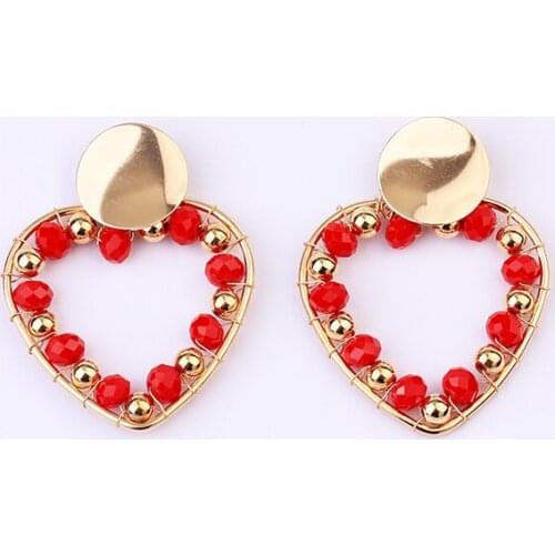Trendy Gold Heart Hoop Earrings Unique Statement Boho Crystal Beaded Hoops Earrings For Women Girls Jewelry Gifts 2020 New