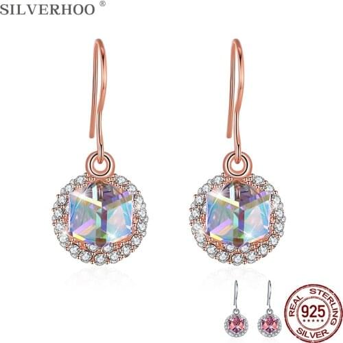 SILVERHOO 925 Sterling Silver Womens Drop Earrings Geometric Double-Sided Austria Crystal Earring Wedding Fine Jewelry On Sale