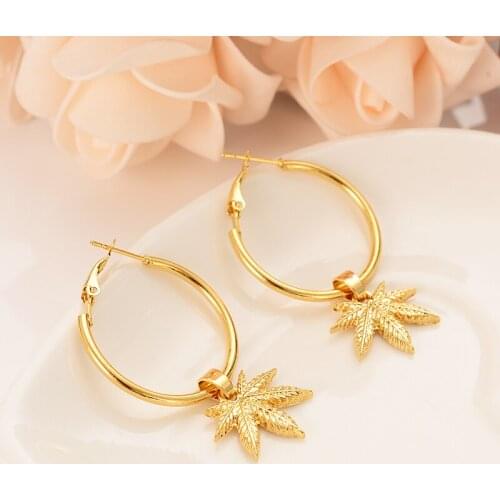 Gold color drop earring Africa Women Party Gift Cannabiss Weed Marijuan Leaf charms women girls Fine Jewelry gift drop shipping