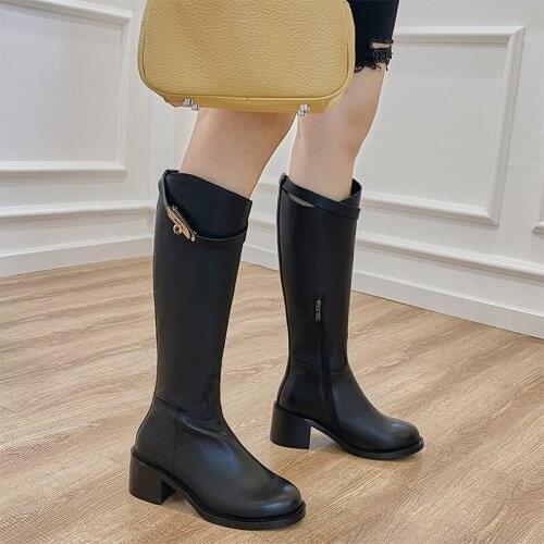 SKLFGXZY The new Genuine leather Women boots The knee boots Brand motorcycle boots Autumn and winter boots Womens shoes