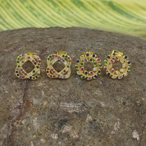 Roll Up Flower Earrings Stud Girls Small Gold Filled Jewelry Crystal Zircon Sun Flower Stud Earrings For Women 2020 Jewelry Gift