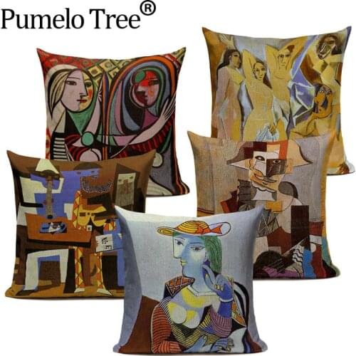 Vintage Decorative Cushion Covers Pablo Picasso Paintings Decor Pillows Starry Night Abstract Art Cushion Cover Linen Pillocase