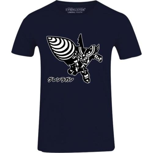 High-Q Unisex Anime Cos Tengen Toppa Gurren-Lagann Cotton T-Shirt Tee O-Neck Simon Family Short Casual Navy T-Shirt Tee
