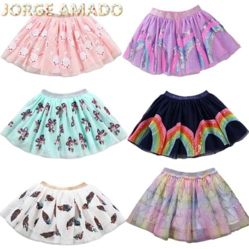 Baby Girl Skirt Sequins Cartoon Unicorn Rabbit Strawberry Fashion Gauze Skirt Tutu Skirt Girl Children Clothes WN004