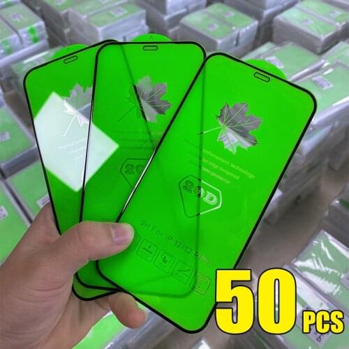 50pcs 20D Tempered Glass Full Coverage Cover Screen Protector Film Guard For iPhone 12 Mini 11 Pro Max XS XR X 8 7 6 6S Plus SE