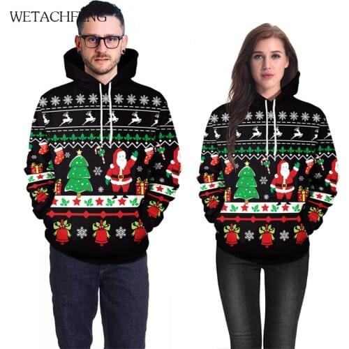 Christmas 2020 Hoodie Women Funny Santa Elk 3D Printed Oversized Sweatshirt Pullovers Causal Ugly Christmas Hoody Unisex Coats
