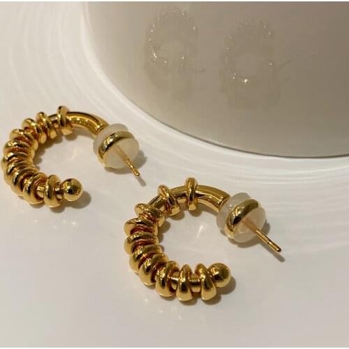 Brass With 18K Gold Wave CC Shape Drop Earrings Women Jewelry Punk Party Gown Runway Korean Japan