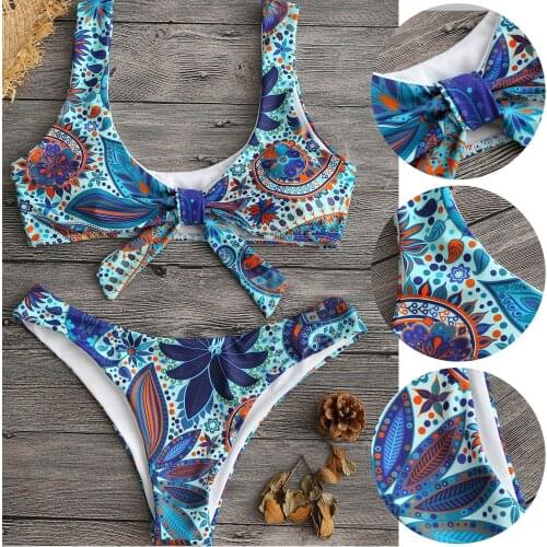 Female Push Up 2021 Bikini Set Women Biquini Swimwear High Waist Sexy Print Bowknot Brazilian Swimsuit Bather Maillot De Bain
