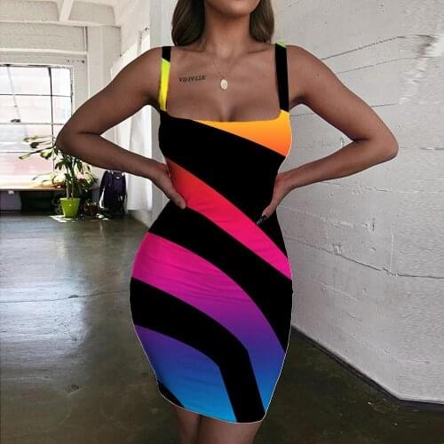 Giyu Brand Zebra Dress Women Stripe Sundress Colorful Bodycon Dress Rainbow Ladies Dresses Womens Clothing Party New