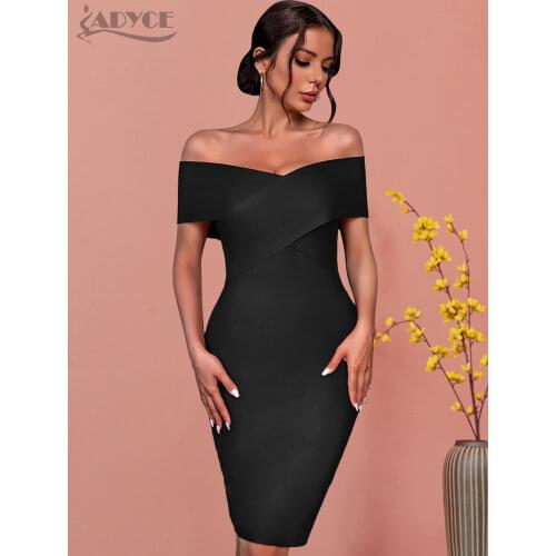 Adyce New Summer Off Shoulder Bandage Dress For Women Sexy Short Sleeve Black Celebrity Club Evening Runway Party Dresses 2021