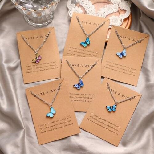 Fashion New Korean Colorful Butterfly Pendant Necklace For Women Girl Romantic Paper Card Short Choker Jewelry For Friend Gift