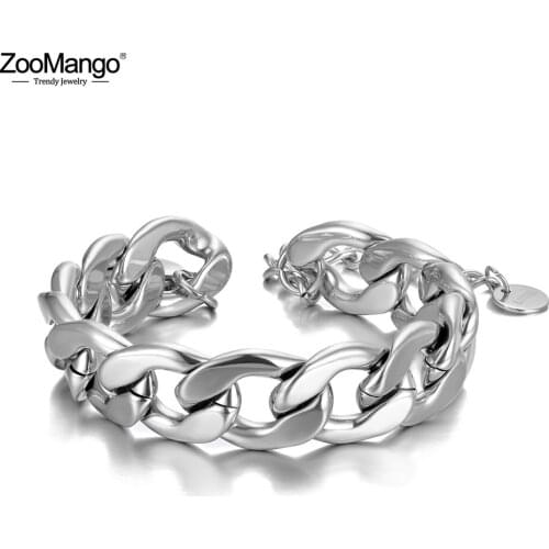 ZooMango Hiphop/Rock Titanium Stainless Steel Big Thick Chain Bracelets For Women Men Hyperbole Chain Bracelet Bangle ZB20018