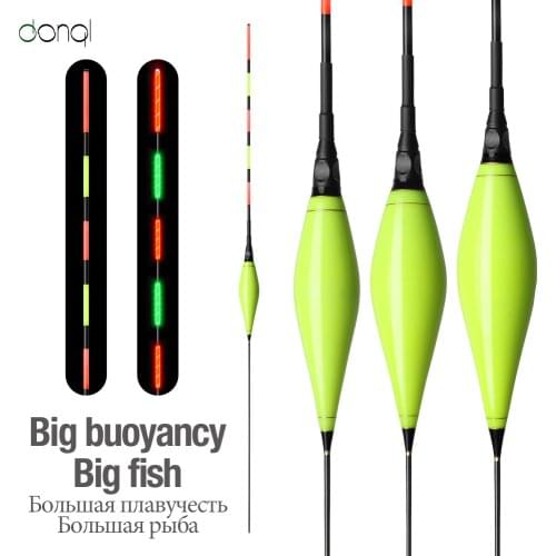 DONQL 1Pcs Electronic Fishing Float Night Luminous Bold Tail Vertical Stream Bobber Night Glowing Flotador Fishing Float+2Batter
