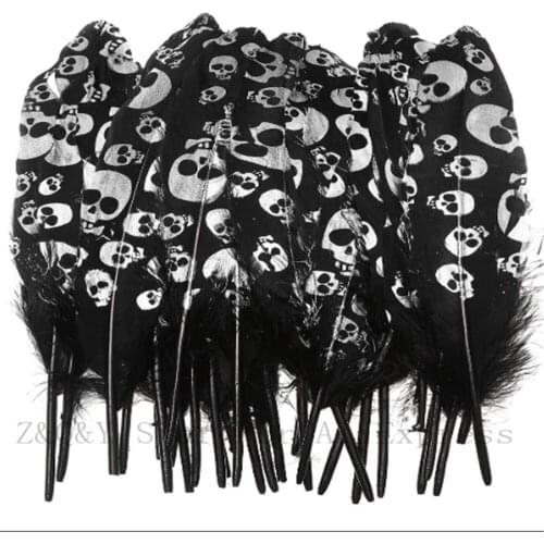 10-100 natural 15-20CM (6-8 inches) goose feather dyed black spray silver ghost head DIY craft jewelry accessories feather