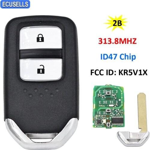 2 Button Smart Remote Car Key 313.8Mhz ID47 Chip for Honda Fit City Jazz Shuttle Vezel FCC: KR5V1X 72147-T5A-J01 / 72147-T5C-J01