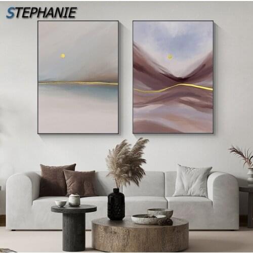 Abstract Landscape Paintings Blue White Gray Pictures Wall Decoration Desert Sunrise Canvas Art Posters Prints for Living Room