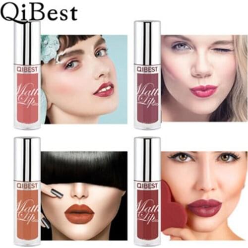 Qibest Brand Silver Tube Waterproof Lip Gloss 24 Colors Long Lasting Moisturizer Easy To Wear Matte Liquid Lipstick Lip Cosmetic
