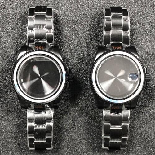 PVD SUB Stainless Steel Watch Case+Strap Sapphire Glass Flat Mirror/Magnifying Glass Shell Belt for NH35/NH36 Movement