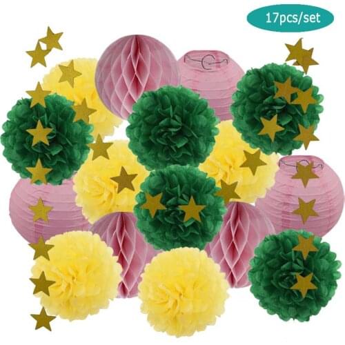 Baby Girl Summer Party Favor Pink Round Paper Lantern Kids Boy Birthday Decor Honeycomb Wedding Party Decoration Tissue Pompoms