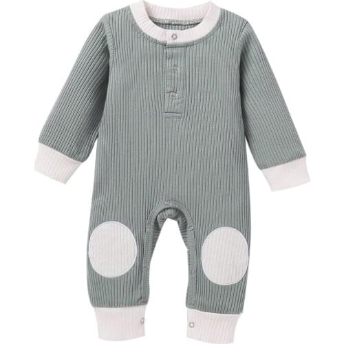 Newborn Infant Baby Boy Girl Button Long Sleeve Knitted Jumpsuit Romper One-Piece Autumn Winter Clothes