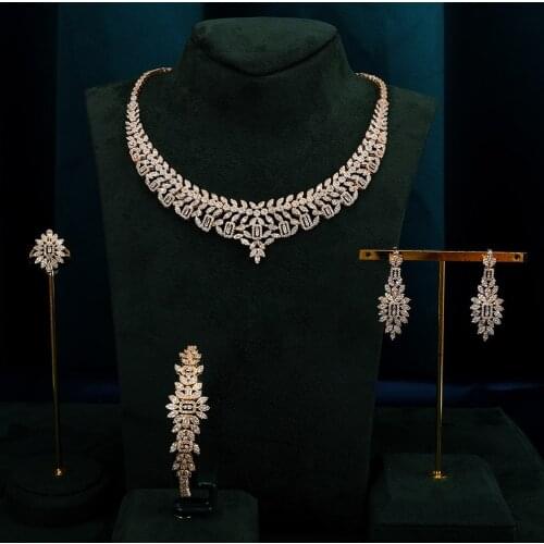 TIRIM Two Layer Necklace Jewelry for Women Cubic Zirconia Necklace Set Wedding Engagement Bridal Womens Jewellry Accessories