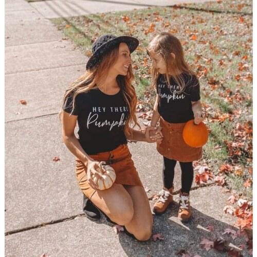 Hey There Pumpkin Shirt Pumpkin Mommy and Me Matching T-shirts Outfits Fall Tee Shirt Thanksgiving Tops Mommy and Me Outfits