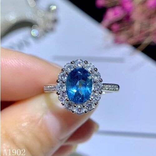 KJJEAXCMY fine jewelry 925 sterling silver inlaid natural blue topaz female ring support test 2