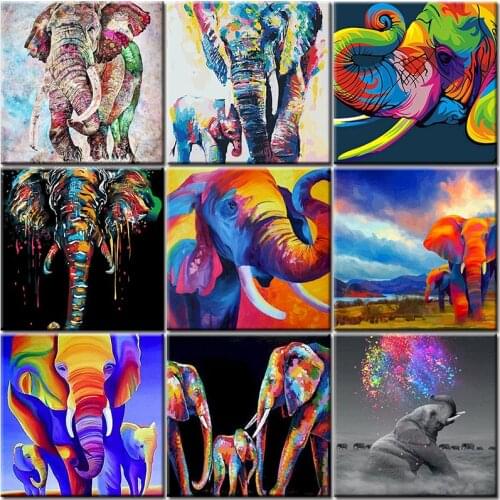 Painting By Numbers Elephant Coloured Drawing Animal Diy Oil Paint By Numbers Adults Kits On Canvas Landscape HandPainted Decor