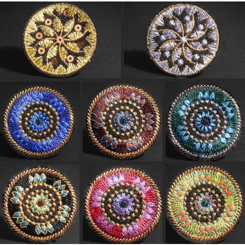 Ethnic style round embroidery patches Flower tube colourful Bags dresses pants decoration Badge Chinese style Accessories
