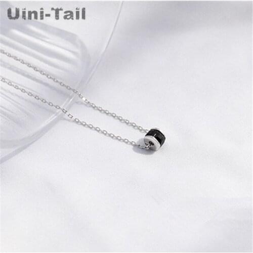 Uini-Tail hot new 925 sterling silver small cylindrical necklace black cylindrical mini pendant round bean simple necklace GN437