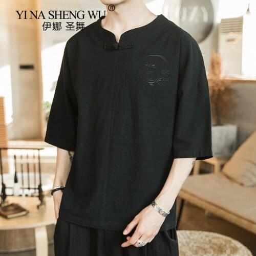 Men Embroidery T-shirt Kimono Japanese Short Half-Sleeve Shirt Japan Harajuku New Asian Menswear Yukata Cardigan Loose Costumes