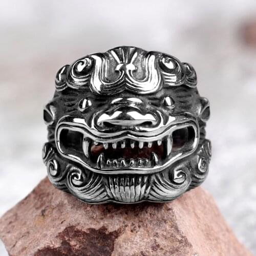 Stainless Steel Men Rings Chinese Style God Beast Kirin Amulet Punk Rock for Male Boyfriend Jewelry Creativity Gift Wholesale