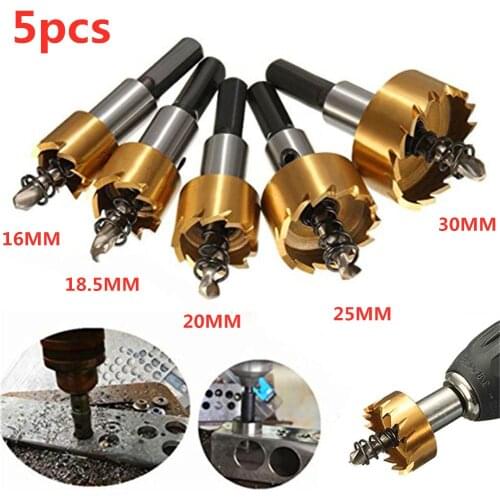5pcs HSS Drill Bit Set Hole Saw Cutter 16-30 mm With 5 Wrenches For Wood Metal Alloy Drilling Tools