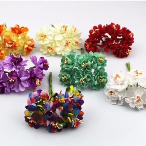New Camellia 6pcs/lot Artificial Flowers For Home Wedding Decoration DIY Pompom Wreath Decorative Bridal Flower Fake Flower