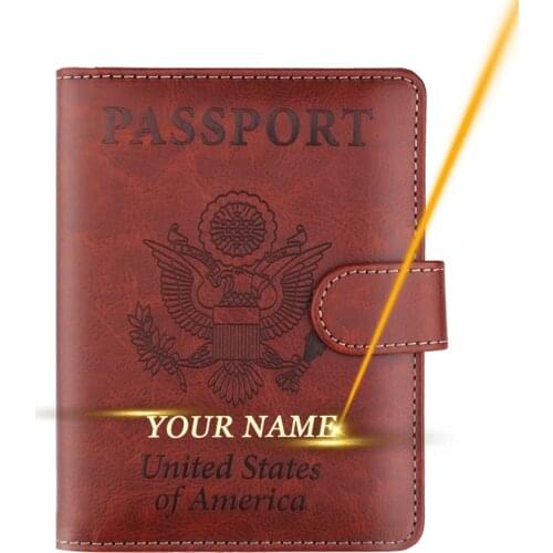 Engraved Name Passport Cover United States America Passport Case Travel Rfid Bank Card ID Boarding Pass Card Holder Customized