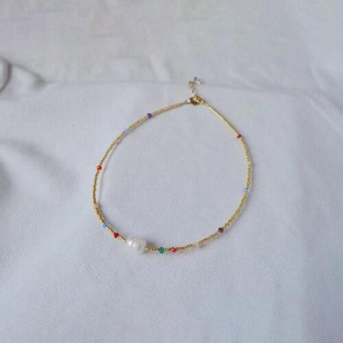 Original handmade jewelry colorful gold rice bead natural pearl pendant short necklace for womens fashion accessories simple