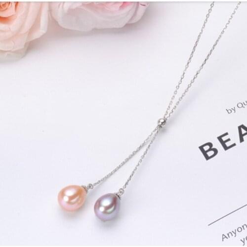 Free shipping Fine jewelry nice luster natural orange purple real pearl two beads pendant solid 925 silver necklace hot sell