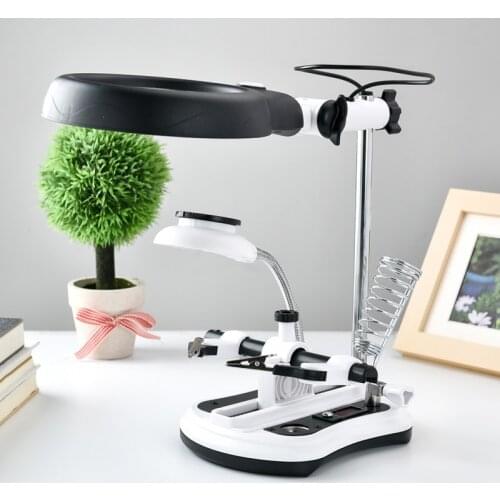 Pluggable 2.5 times 5 times 10 times maintenance desk with lamp magnifier with LED lamp, clock, watch, welding mobile phone