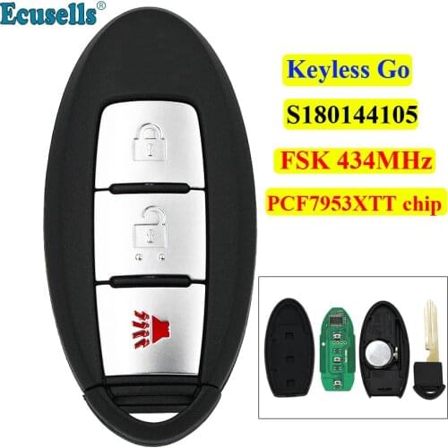 3 buttons keyless-go 2+1 button remote key FSK 434 MHz PCF7953XTT chip for Nissan New X-trail S180144105 with insert key