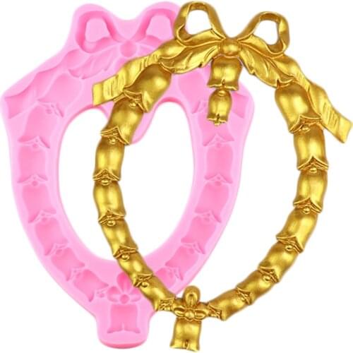 Frame Christmas Cake Border Silicone Mold Ribbon Bows Bells Fondant Molds Cake Decorating Tools Candy Chocolate Gumpaste Moulds