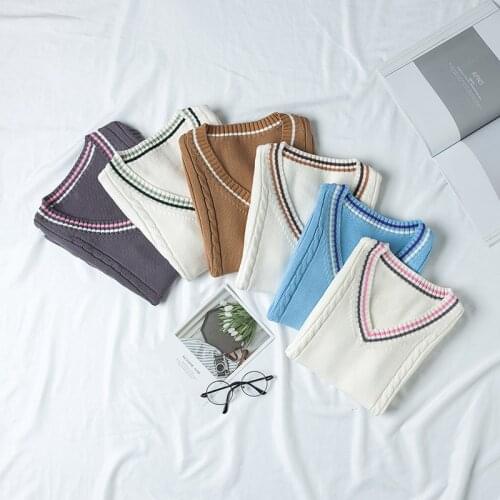 SchoolJK Uniform Sweater For Women And Men College British Japanese V-Neck Girls Boys Vest Cotton Outerwear Knitting Waistcoat