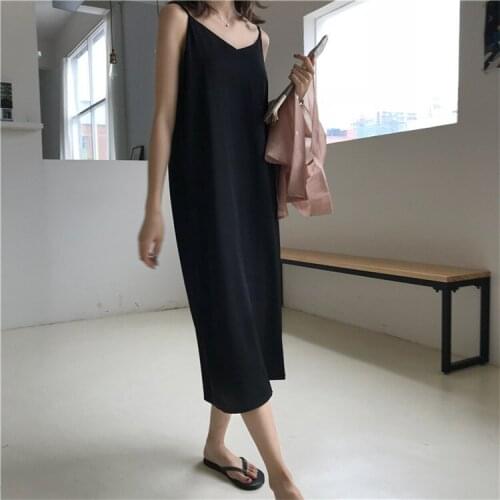 Sexy Women Maxi Dress Loose Sleeveless V-Neck Sling Long Black Party Dress 2020 Summer Elegant Ladies Dresses Vestidos