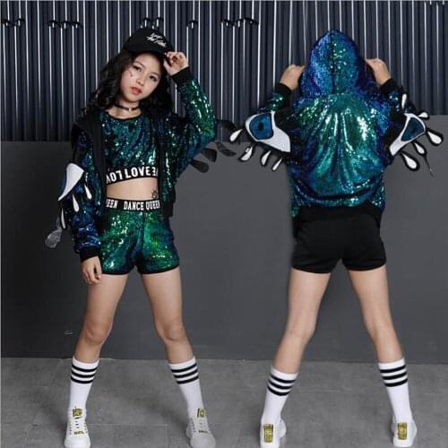 3 pieces Girls Ballroom Modern Jazz clothing Dance wear Kids Sequined Hip Hop Party show clothes Adult Dancing Costumes Outfits