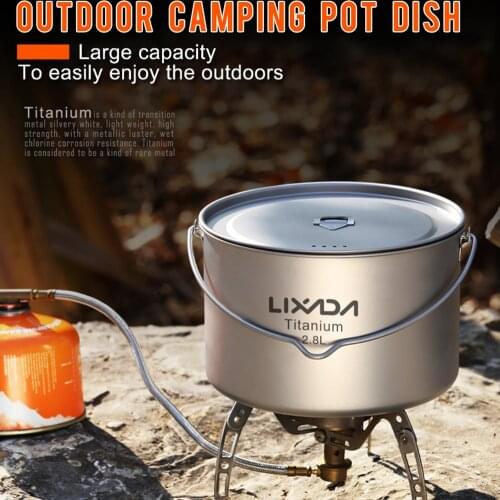 Lixada 2.8L Titanium Pot Ultralight Portable Hanging Pot with Lid Mesh Sack for Outdoor Camping Hiking Backpacking Picnic