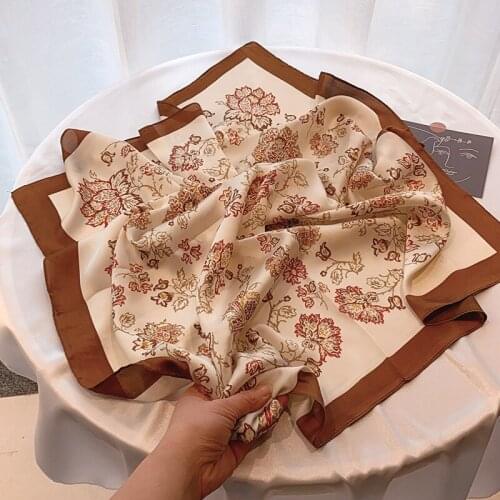 2021 Spring Square Scarf for Women Design Print Silk Scarves Hair Foulard Female Office Neckerchief Lady Bandana Square Luxury