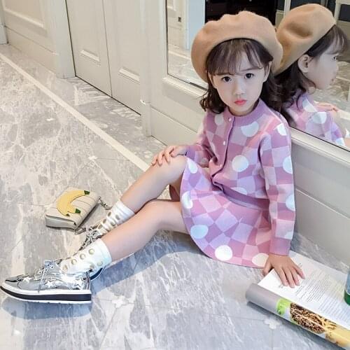 2018 Spring and Autumn New Girls Sweater Cardigan Two-piece Childrens Sweater Baby Fashion Skirt Suit