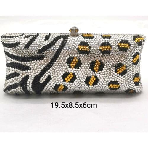 High Quality White/Black/Yellow Leopard Pattern Crystal Phone Clutch New Fashion Women Diamond Shoulder Handbags Small Purses