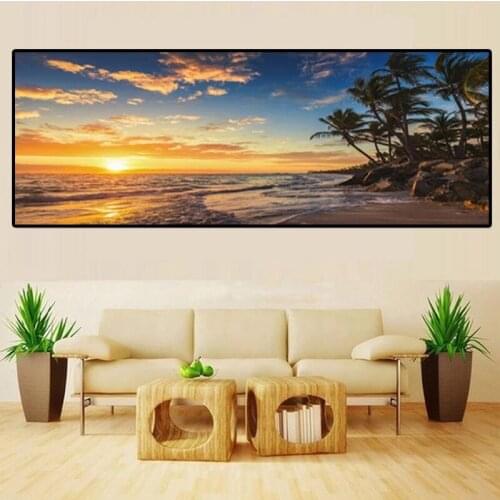 Sunsets Natural Sea Beach Coconut Palm Panorama Landscape Canvas Painting Posters and Prints Wall Art Picture for Living Room