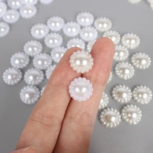 100pcs 10mm/12mm White Ivory Pearls Acrylic Sunflower Flatbacks DIY Crafts Embellishments Round Flower Cabochon Scrapbooking